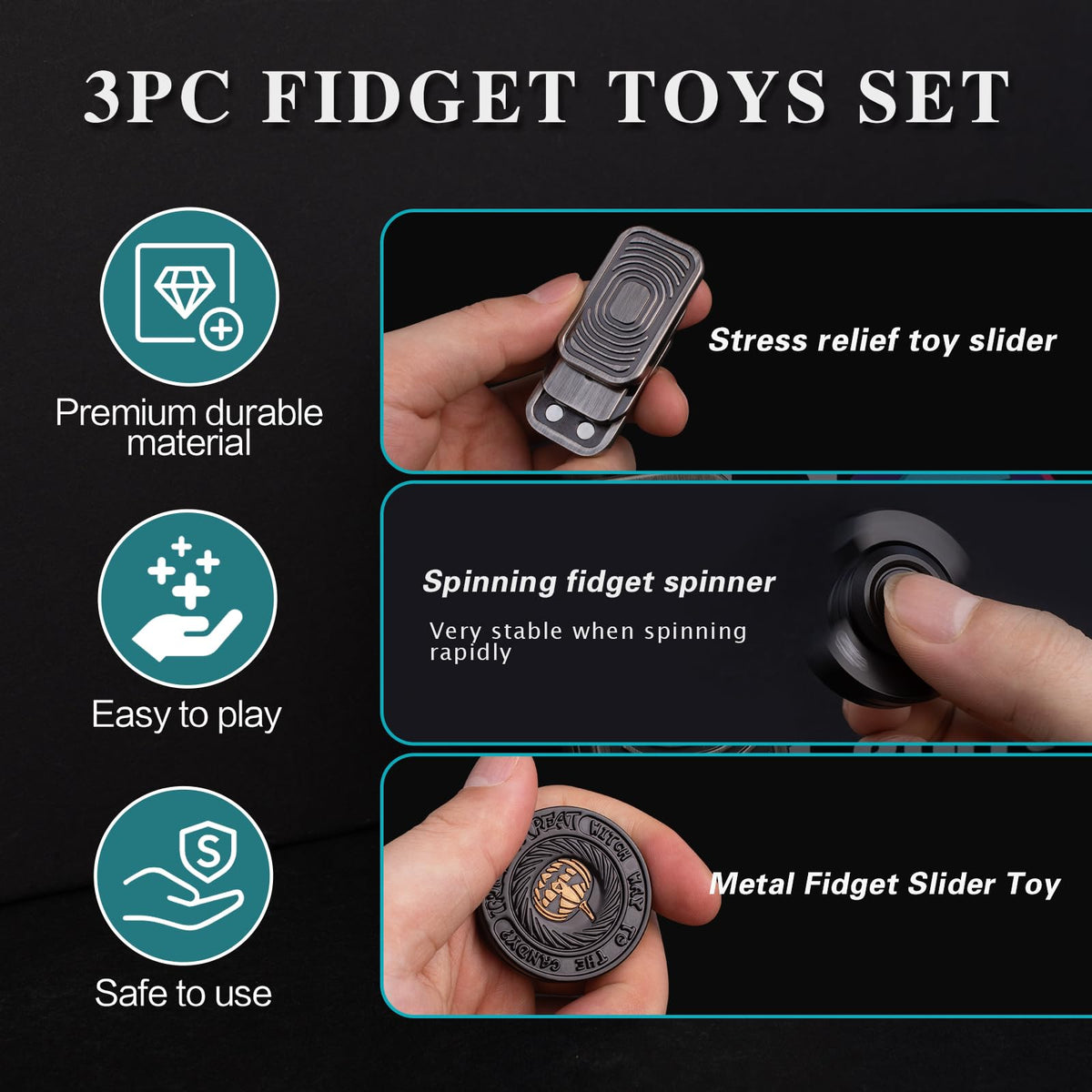 D.G.PLAYER fidget slider in black improves tactile relief and concentration.