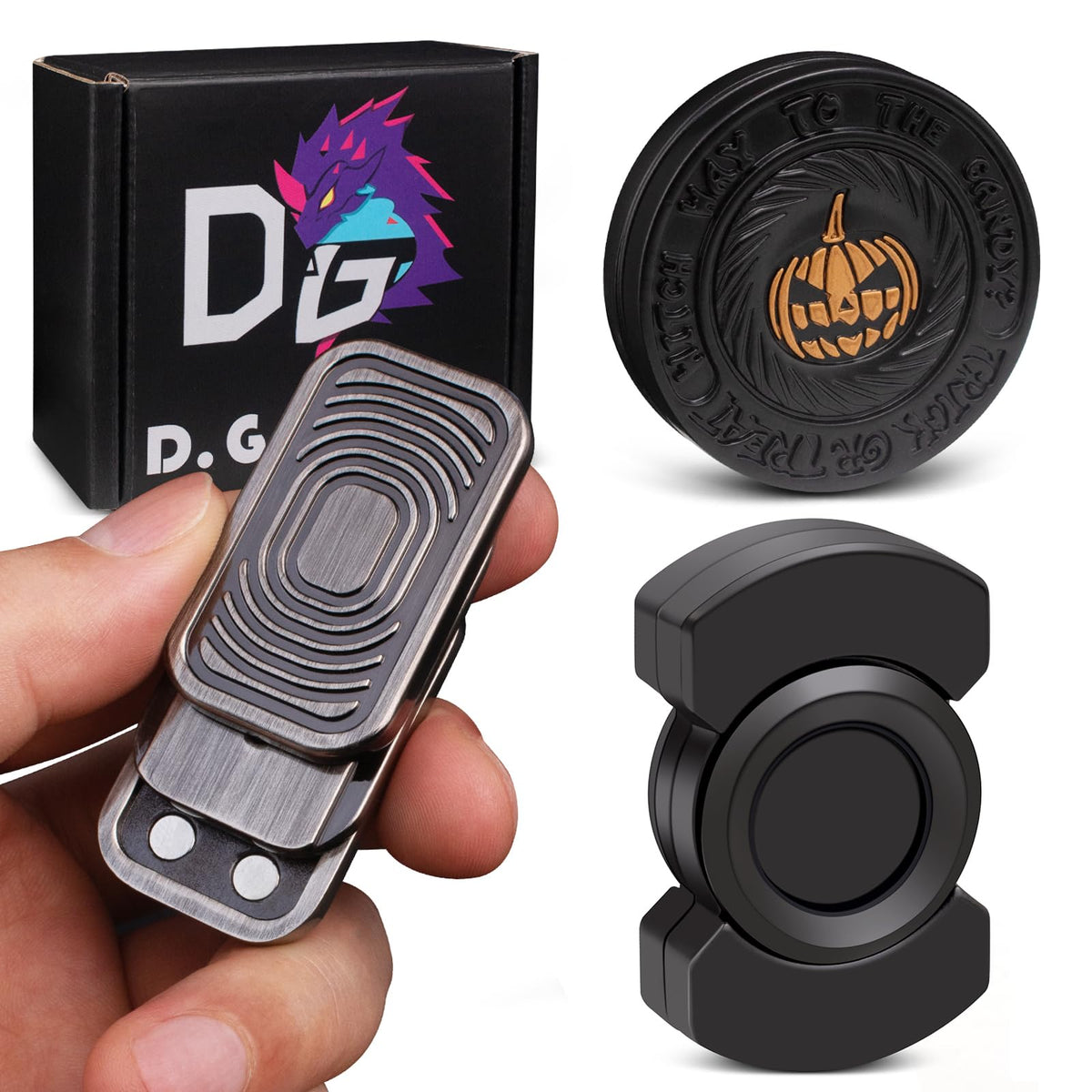 D.G.PLAYER fidget spinner in black, smooth spins boost focus during tasks.