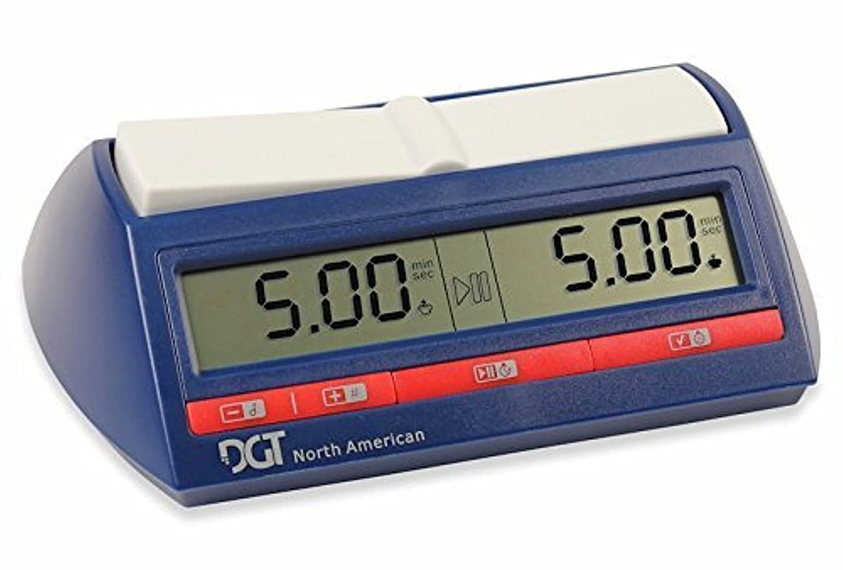 DGT North American Chess Clock front view highlighting quick-set controls for efficient game timing