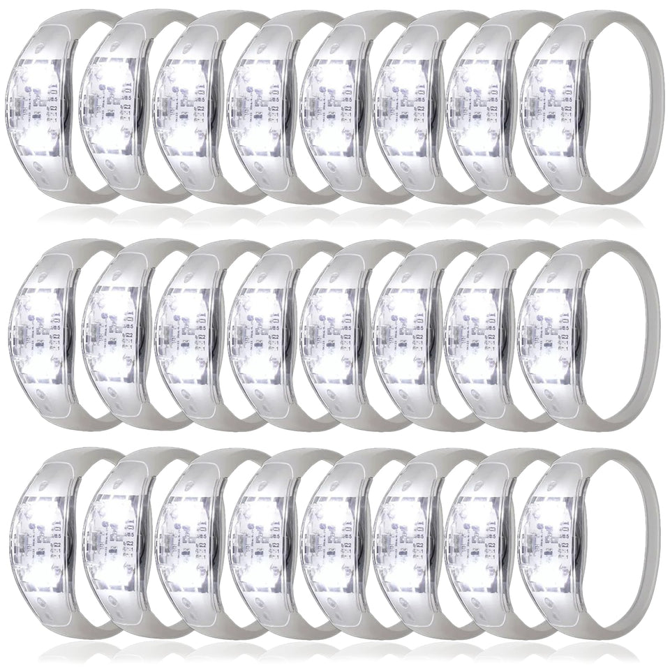Dhseinat white LED bracelet close-up flashing for night events and easy visibility