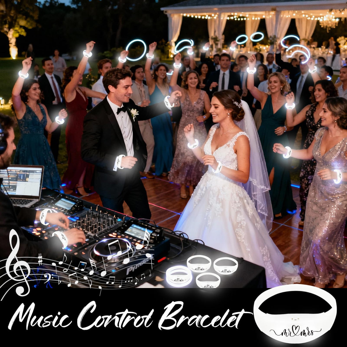 Dhseinat LED bracelets showing music-sync brightness for the dance floor