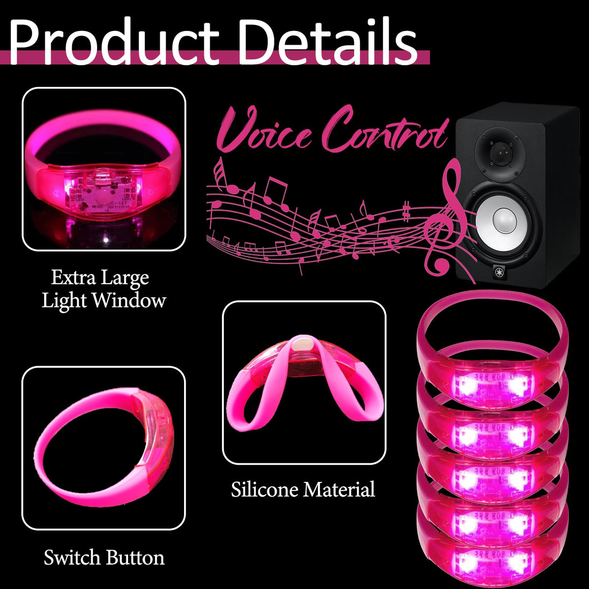 Dhseinat sound-activated bracelet flashes in sync with music for a dynamic vibe.