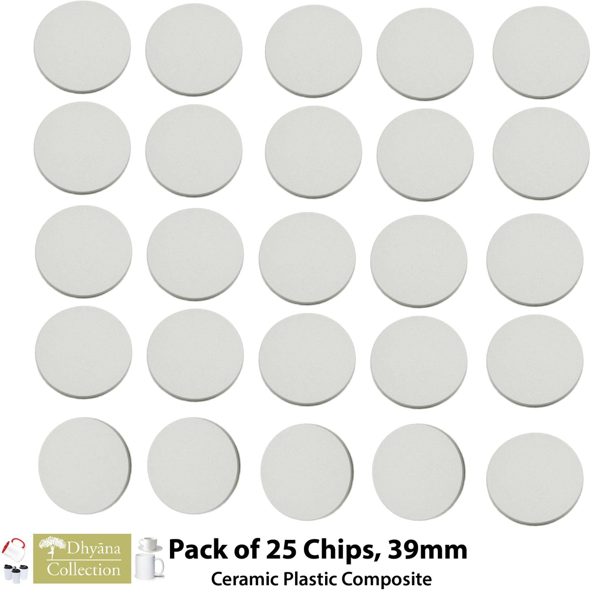 DHYANA COLLECTION sublimation-ready chips make customization easy for events or branding.