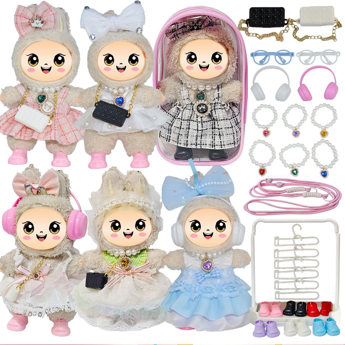 Diaomao Labubu 33-piece display rack shows outfits neatly for 17cm dolls