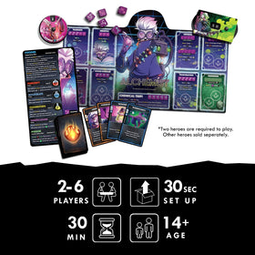 Dice Throne Alchemist Hero Pack cards displaying hero abilities.