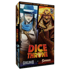 Dice Throne box front showcases the two-hero duel setup for strategic battles