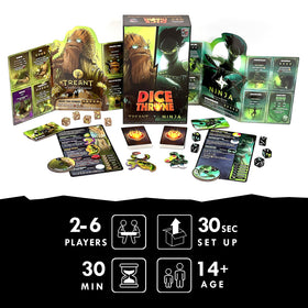 Dice Throne Ninja dice close-up shows dynamic combat potential.