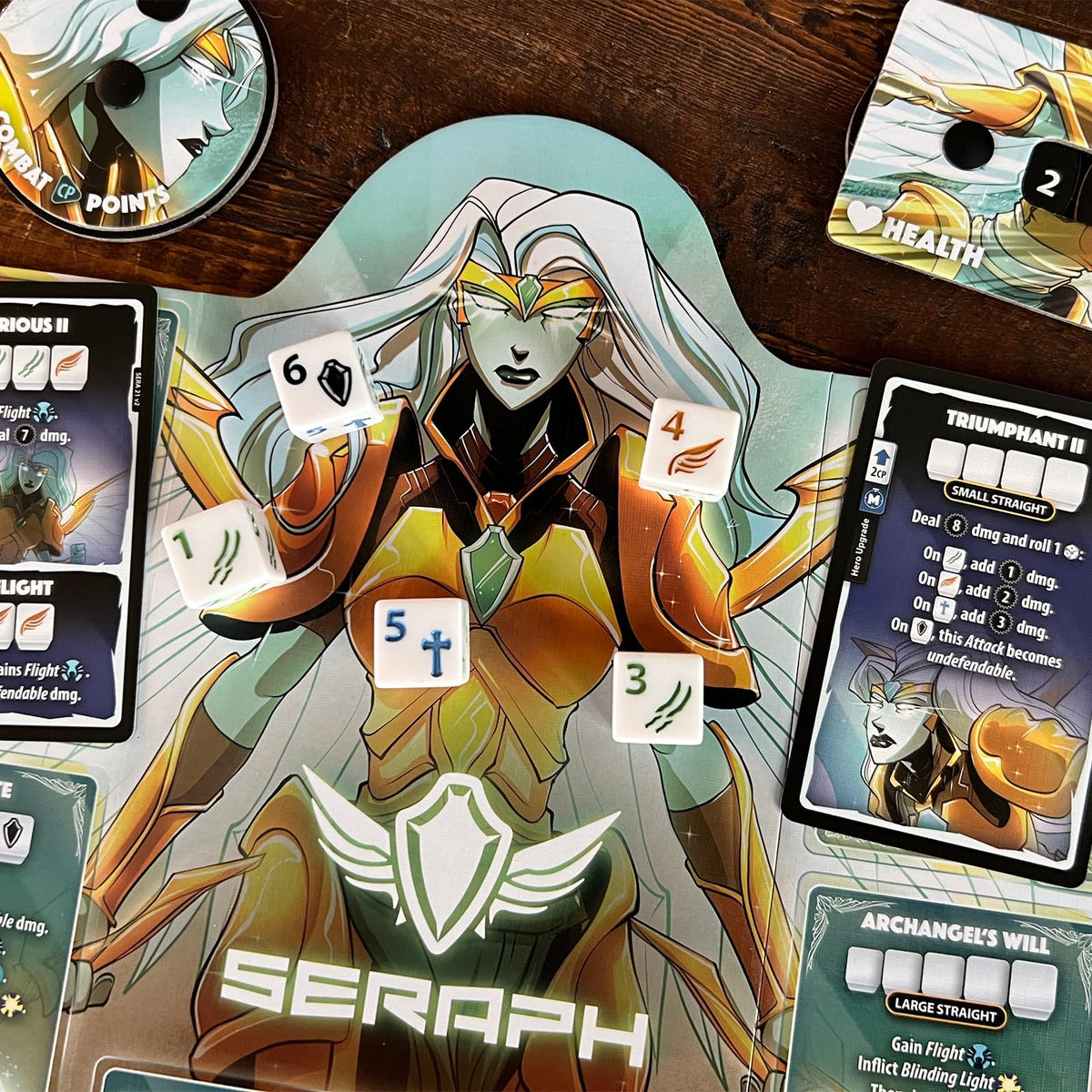 Dice Throne Seraph vs Vampire Lord rulebook provides quick reference during play