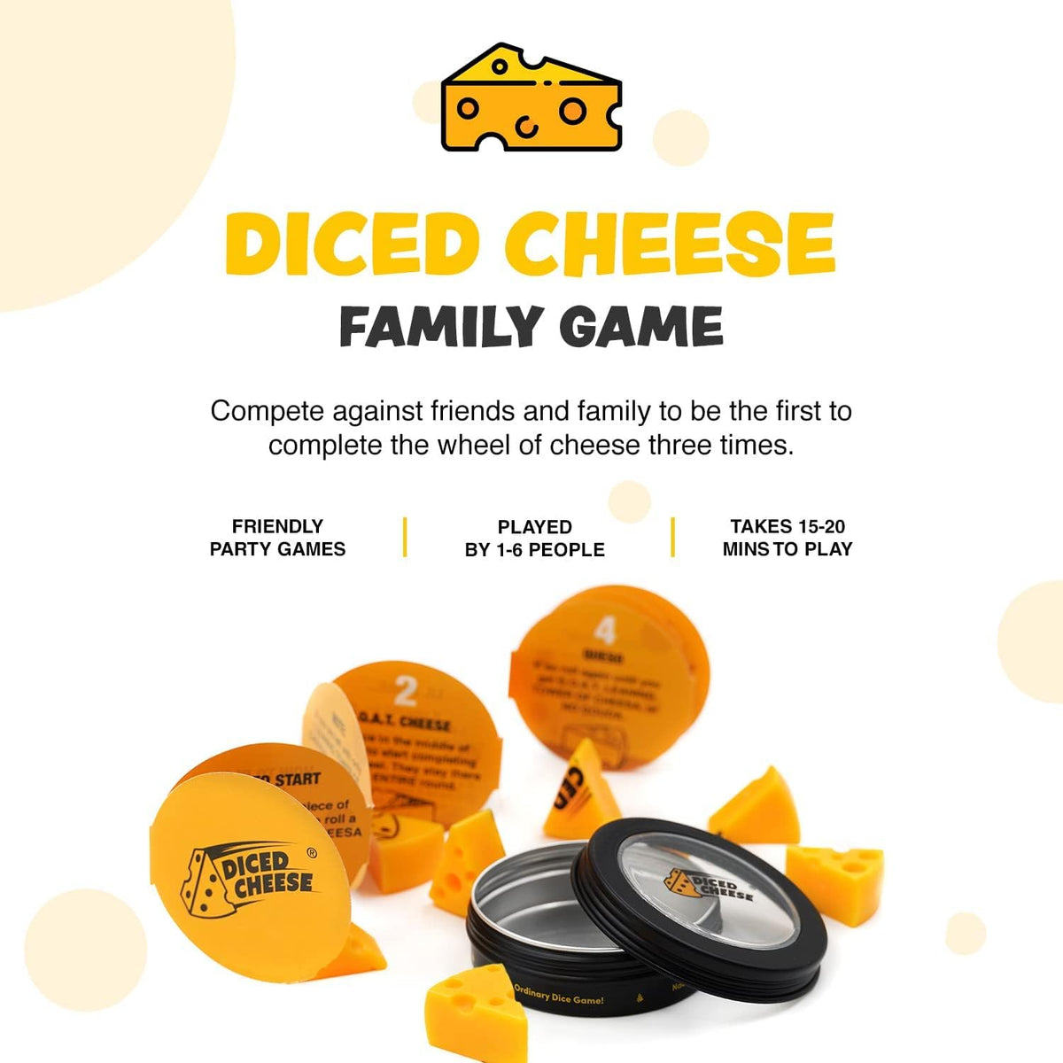 Diced Cheese box and dice contents ready for travel and storage