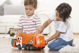 Dickie Toys Action Series garbage truck includes trash container for ready play.