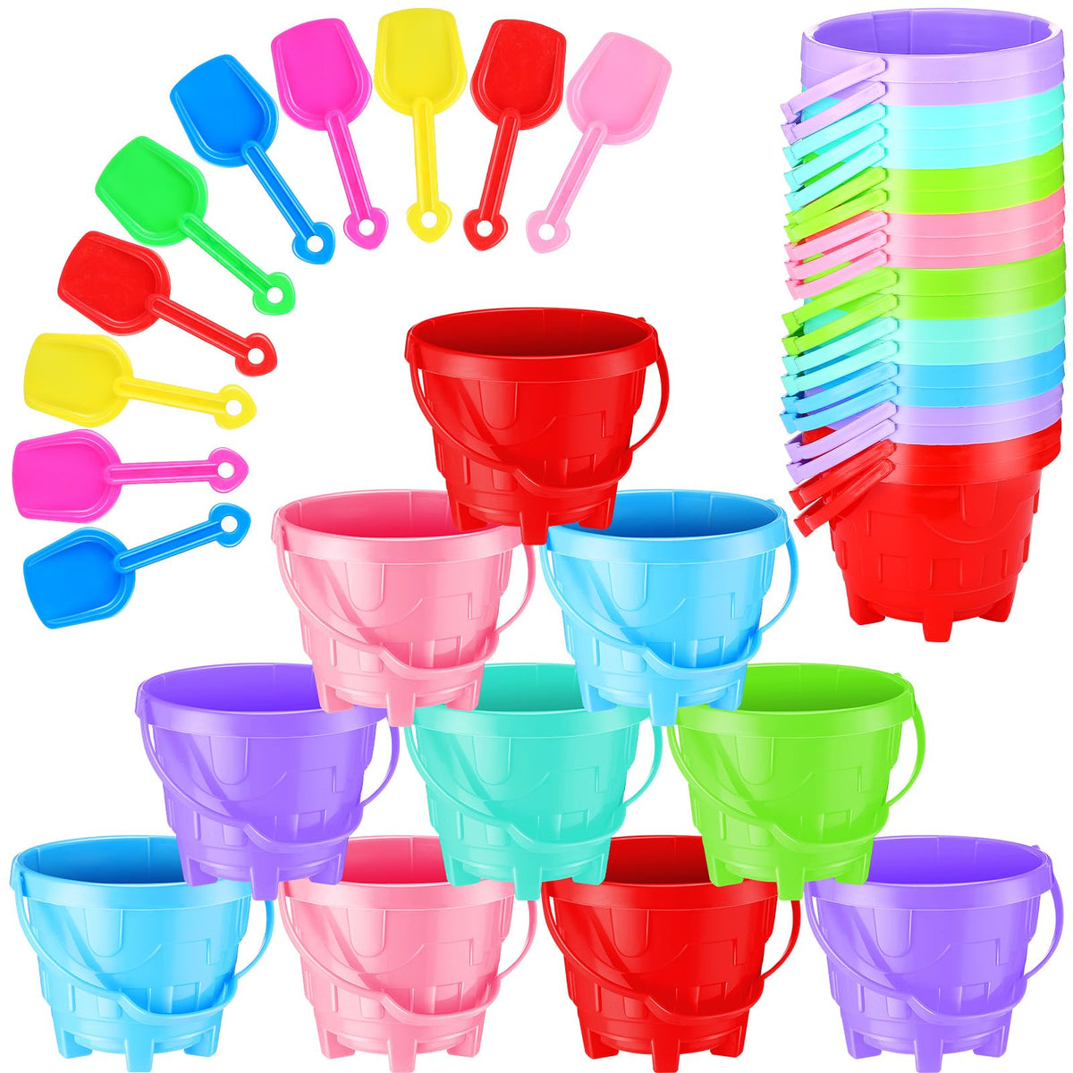 Didaey blue beach bucket with castle design for kids' sand play.