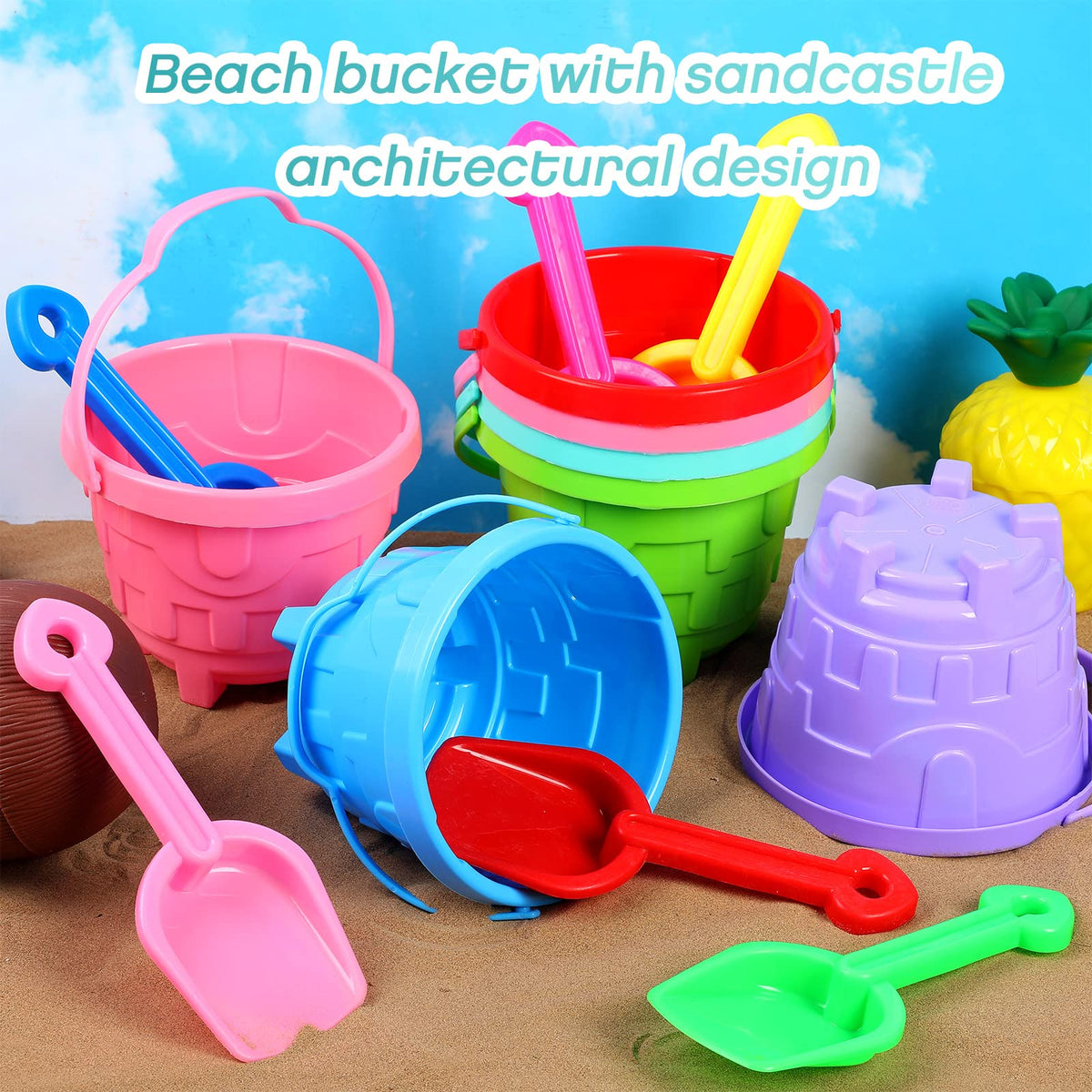 Didaey green beach bucket with castle design for inspired sand castles.