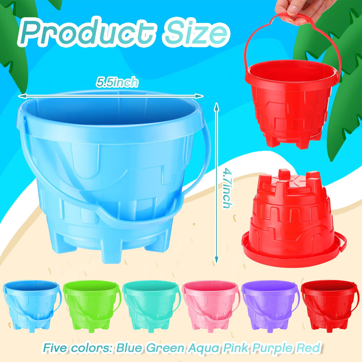 Didaey pink beach bucket with castle design for sunny day fun.