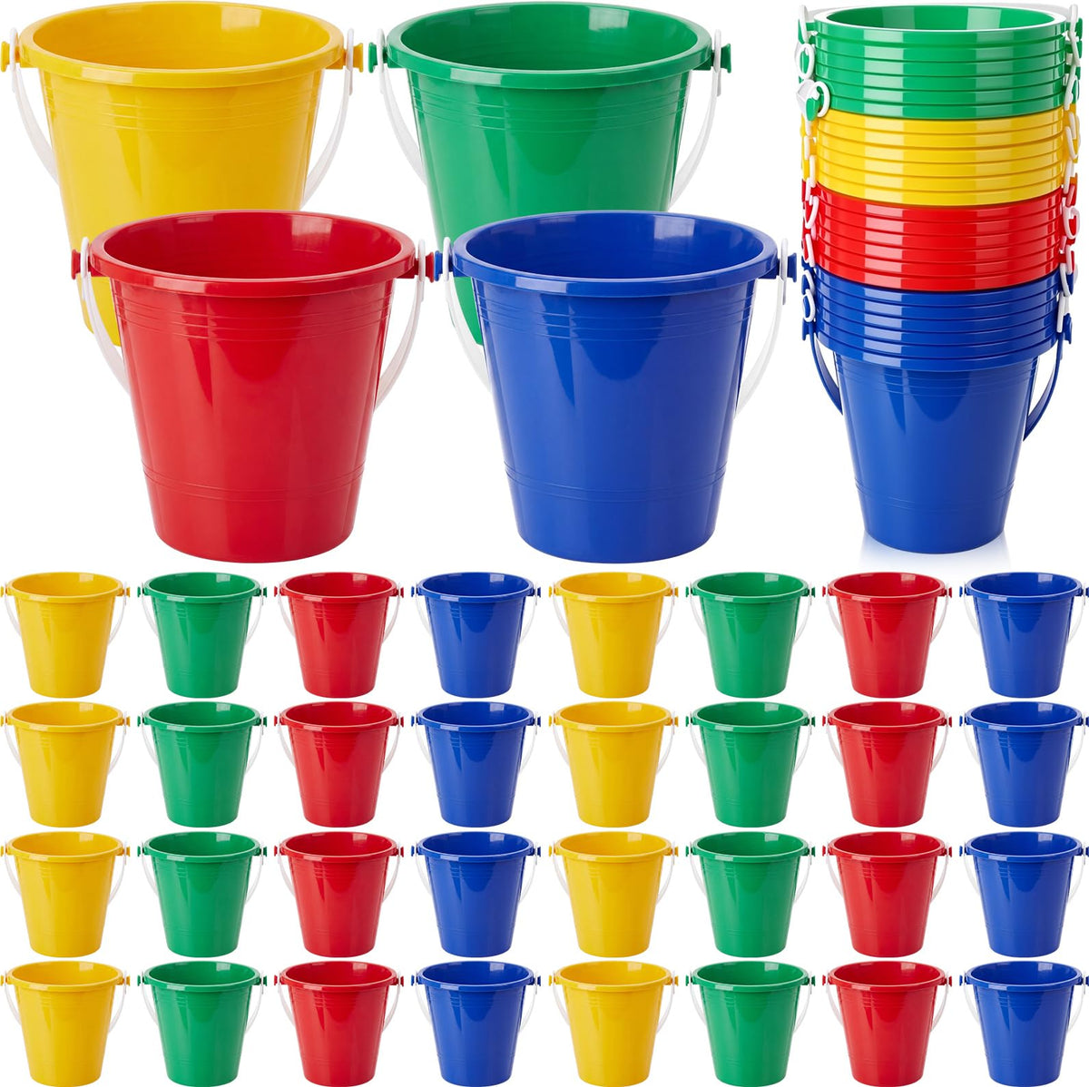 Didaey beach bucket set in neon colors for easy sandcastle building at the shore.