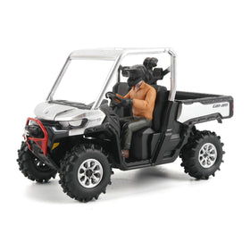 Diecast Masters Can-Am Defender X MR Silver side view shows precise detailing for display.