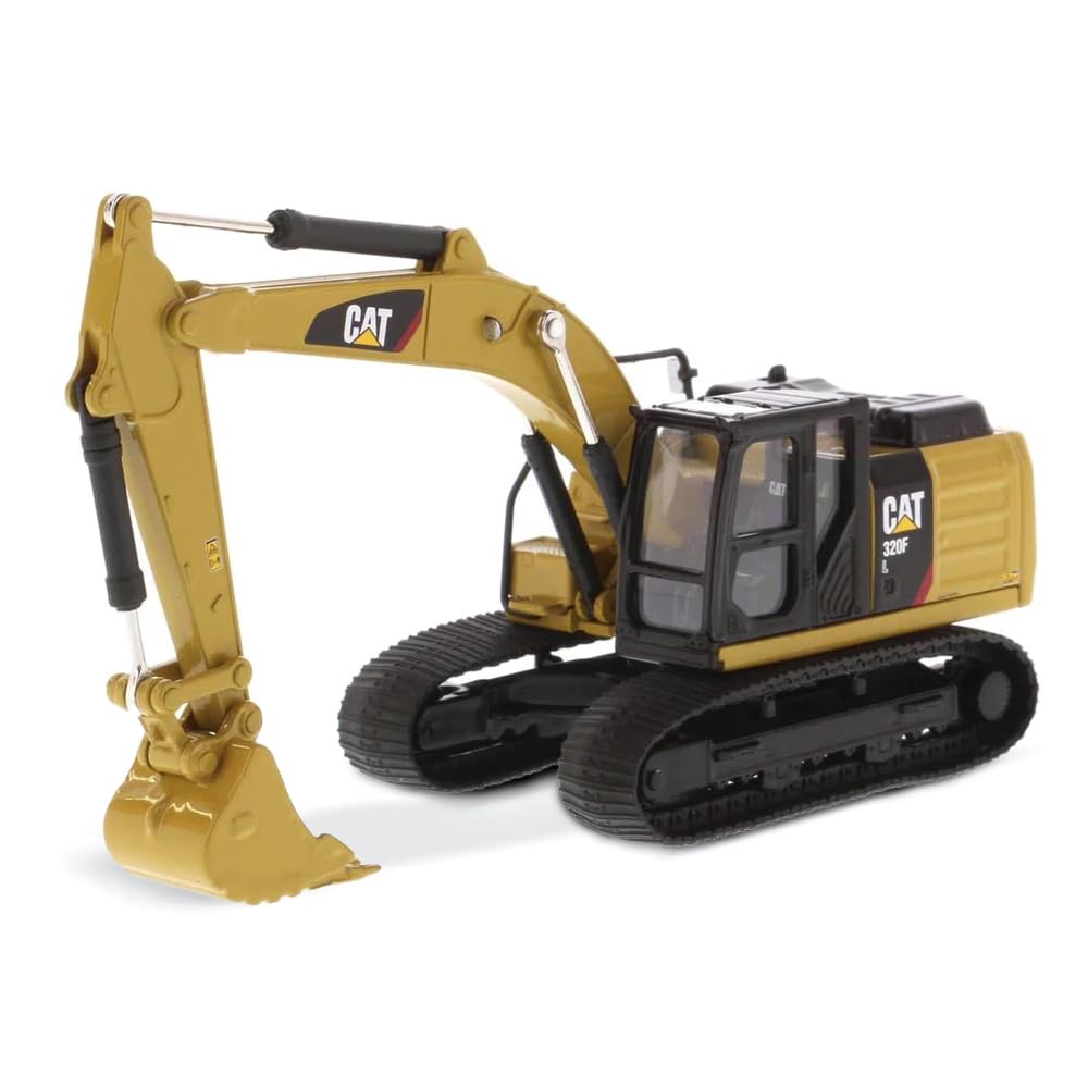 Diecast Masters Caterpillar 320F L excavator front cab view with detailed interior for display