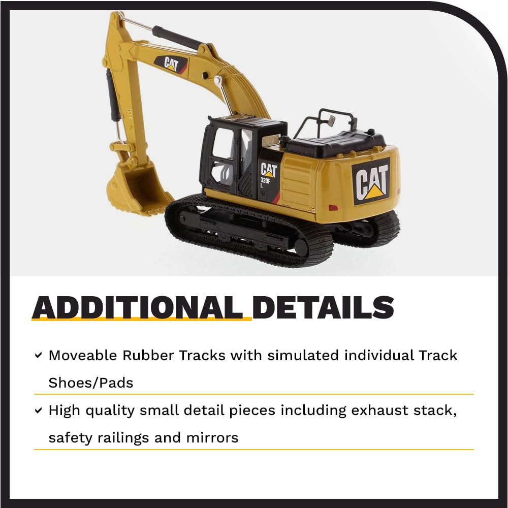 Diecast Masters Caterpillar 320F L excavator rolling tracks ideal for diorama setups