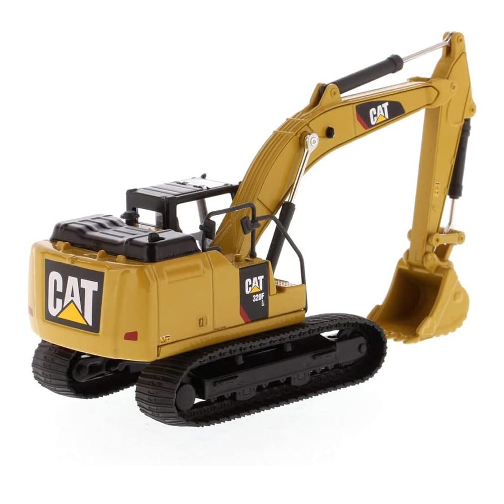 Diecast Masters Caterpillar 320F L excavator side profile showing accurate scale