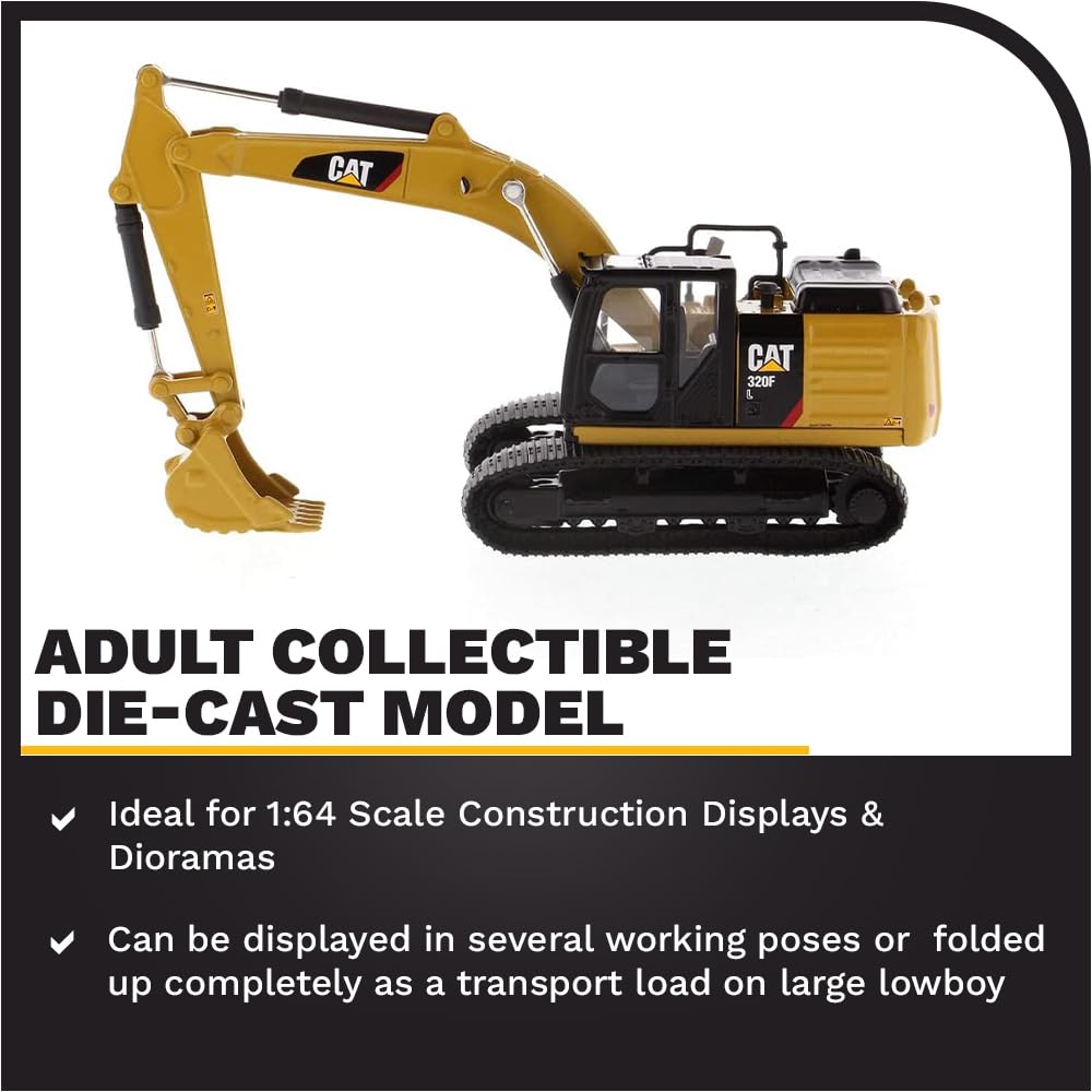 Diecast Masters Caterpillar 320F L excavator underside tracks for realism on display