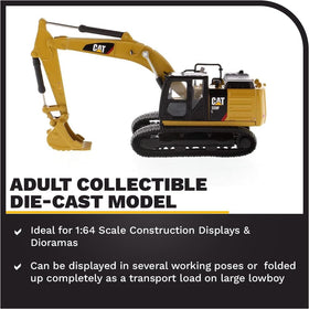 Diecast Masters Caterpillar 320F L excavator underside tracks for realism on display