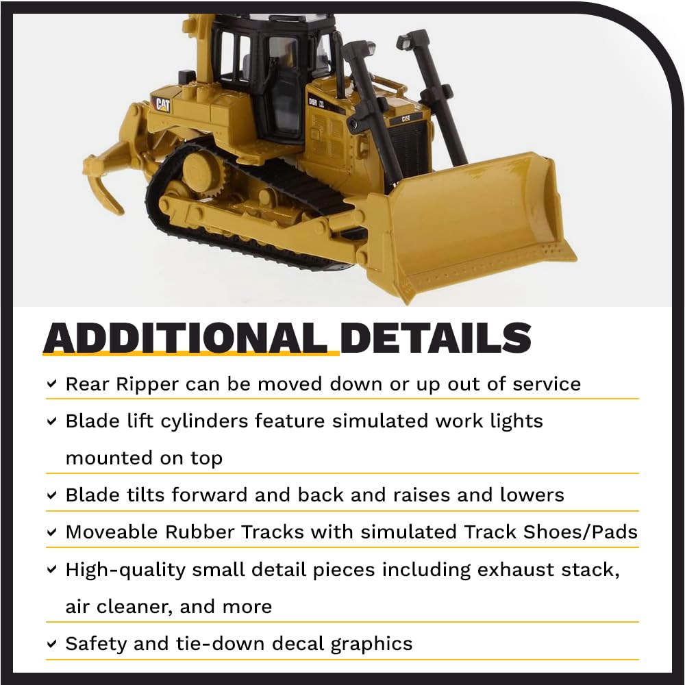 Cab detail of Diecast Masters Caterpillar D6R XL bulldozer with authentic cockpit features.