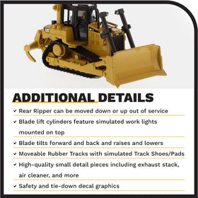 Cab detail of Diecast Masters Caterpillar D6R XL bulldozer with authentic cockpit features.