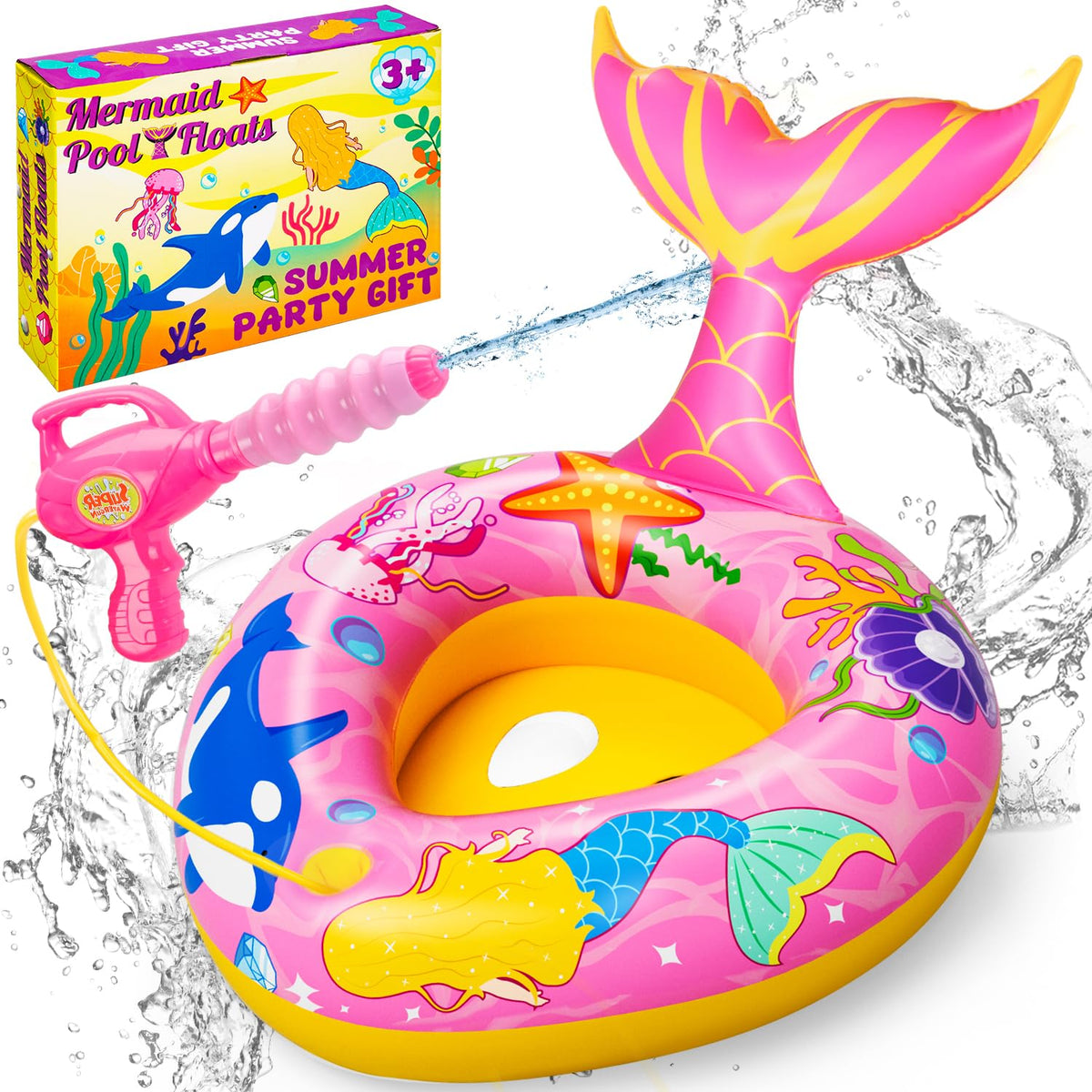 DIFOLA Mermaid pool float with water gun for kids ages 3-8