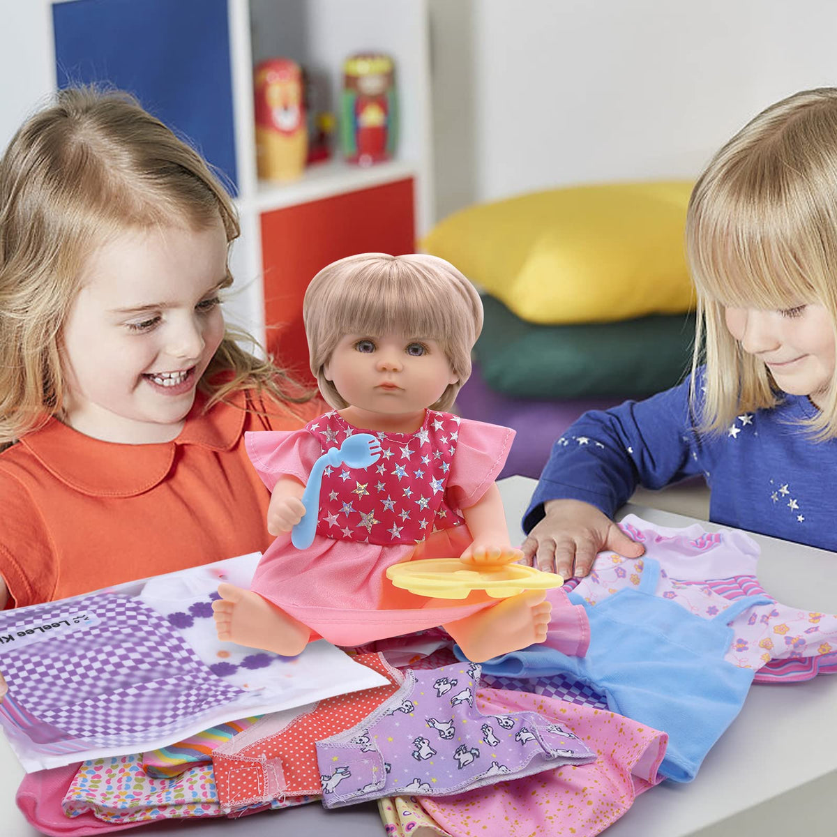 Digabi doll utensils set with fork, spoon, and plate for mealtime role-play.