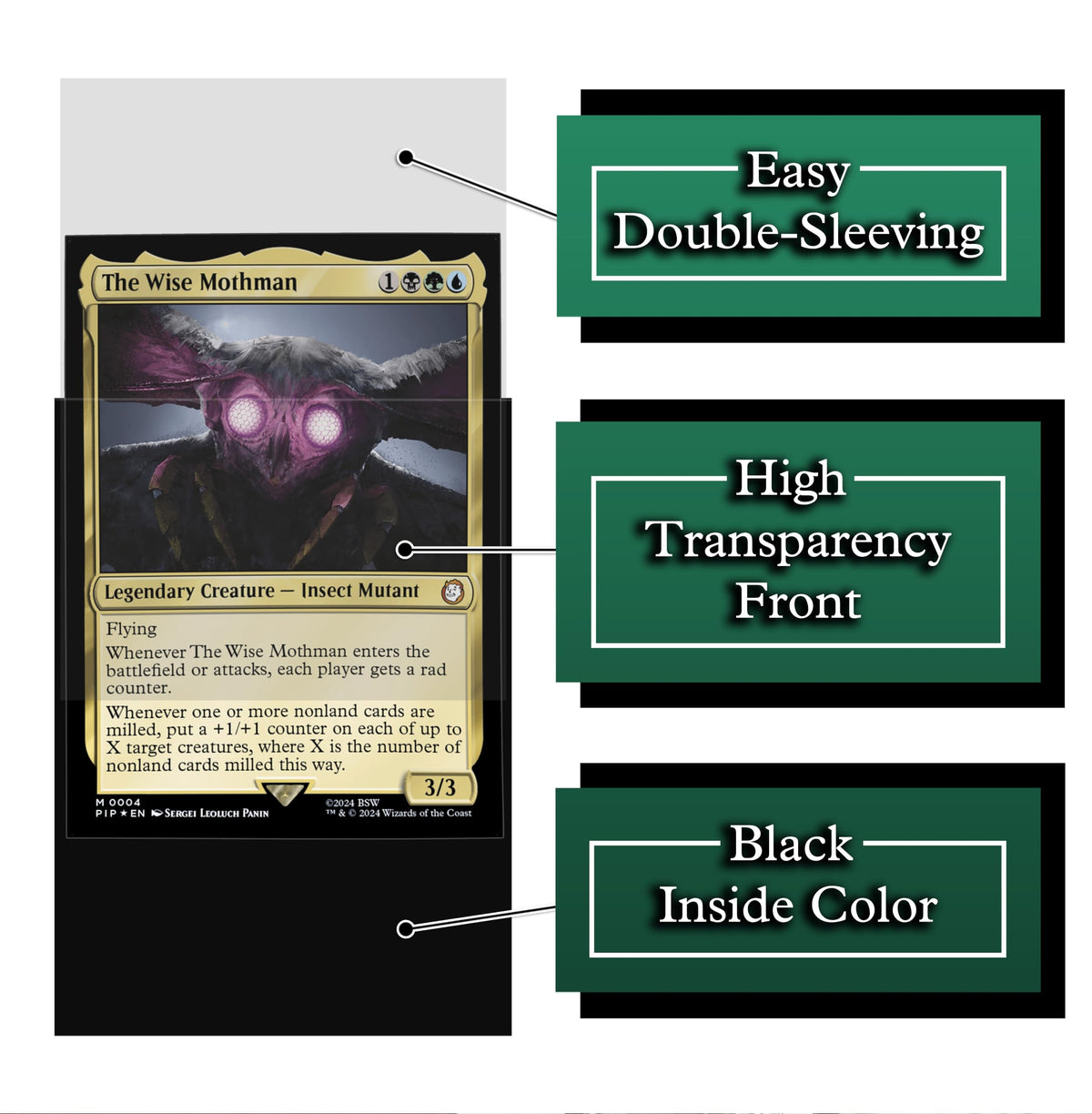 66mm x 92mm standard size fit optimized for MTG and other TCG cards.