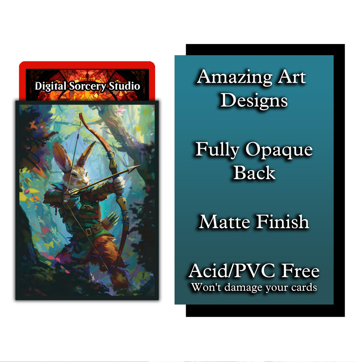 Rabbit Archer sleeves compatible with MTG and other popular TCGs for versatile use
