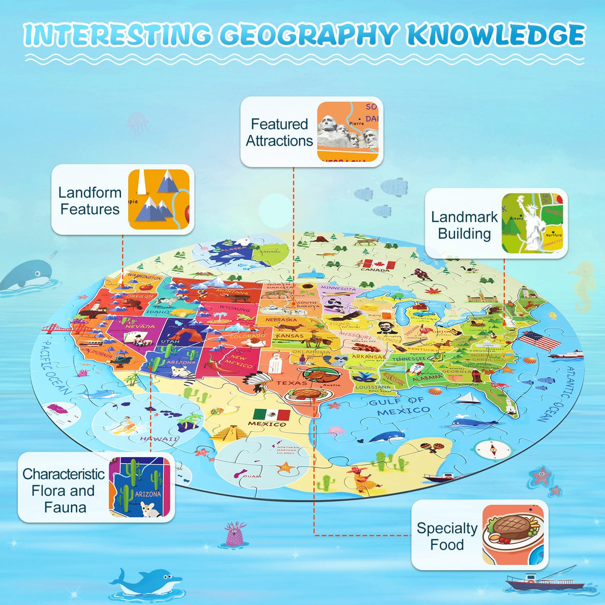 DIGOBAY colourful geography artwork invites exploration of landmarks and regions.