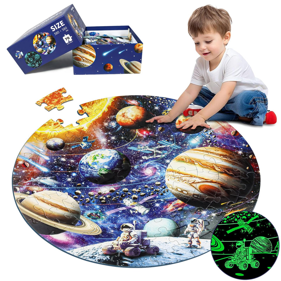 DIGOBAY glow-in-the-dark solar system puzzle with planets for curious kids.