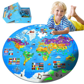 DIGOBAY glow world map puzzle round, engaging geography learning for kids.