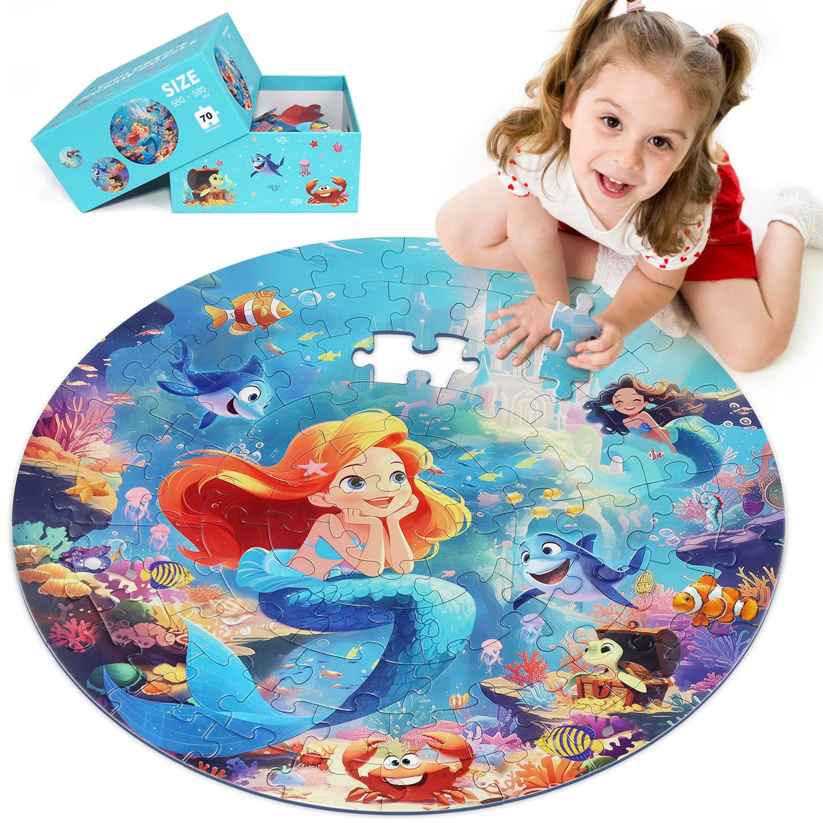 DIGOBAY mermaid floor puzzle box—gift-ready packaging and easy storage for parents.
