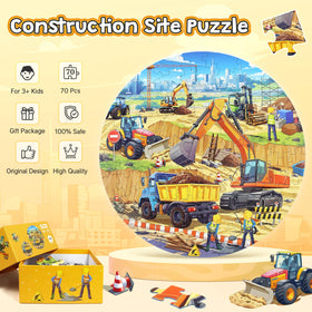 DIGOBAY round floor puzzle showing bulldozer scene promoting imaginative play.