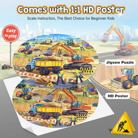 DIGOBAY construction vehicle puzzle set highlighting bright colors and pattern recognition.