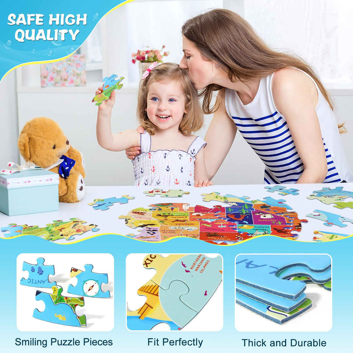 DIGOBAY 70-piece floor puzzle emphasizes capitals for kids' educational play.