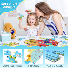 DIGOBAY 70-piece floor puzzle emphasizes capitals for kids' educational play.