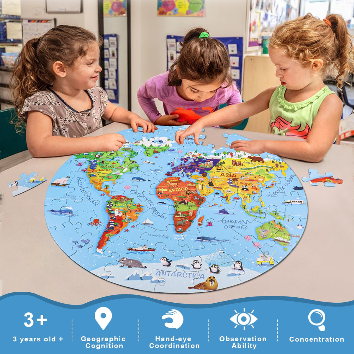 DIGOBAY world-map puzzle promotes focus and cognitive skills through play.