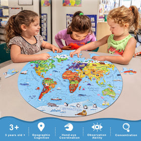 DIGOBAY world-map puzzle promotes focus and cognitive skills through play.