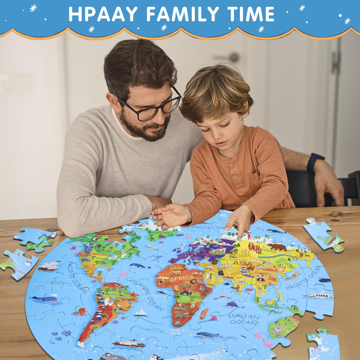 DIGOBAY world-map puzzle boxed gift emphasizes education and family time.