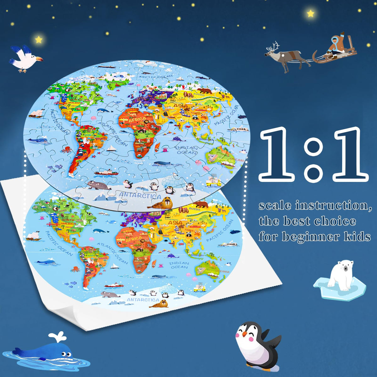 DIGOBAY world-map puzzle landmarks and animals spark geography conversations.