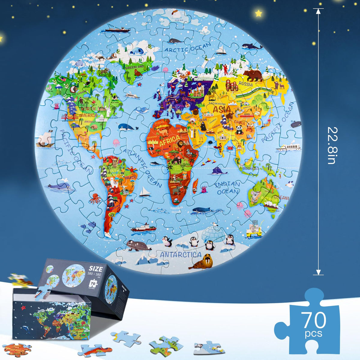 DIGOBAY world-map puzzle piece shapes aid hands-on learning and fitting.