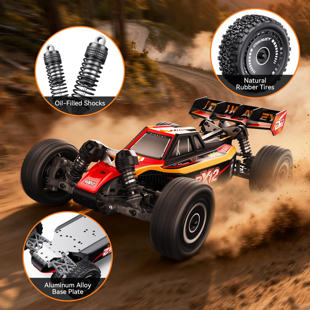DIKAVEY 1/12 all-terrain tires provide improved grip on mud and grass
