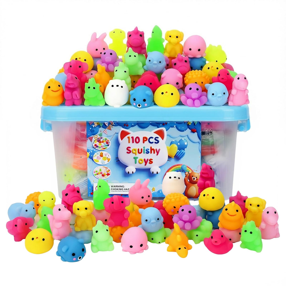 Dimatima 110-pack mochi squishy dinosaurs for party favors and tactile play.