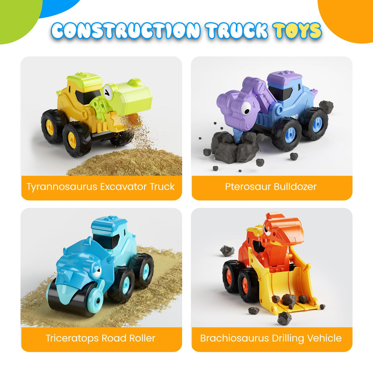 Dimoarch red dinosaur bulldozer toy with movable arms enhances pretend construction.