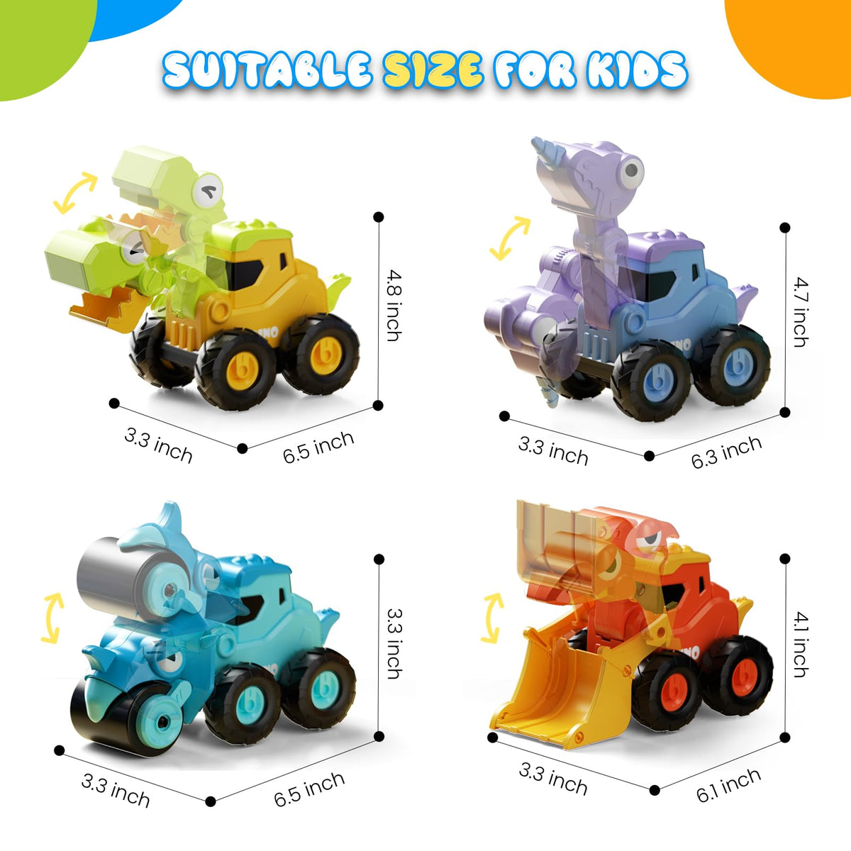 Dimoarch purple dinosaur drilling vehicle features jointed arms for creative builds.