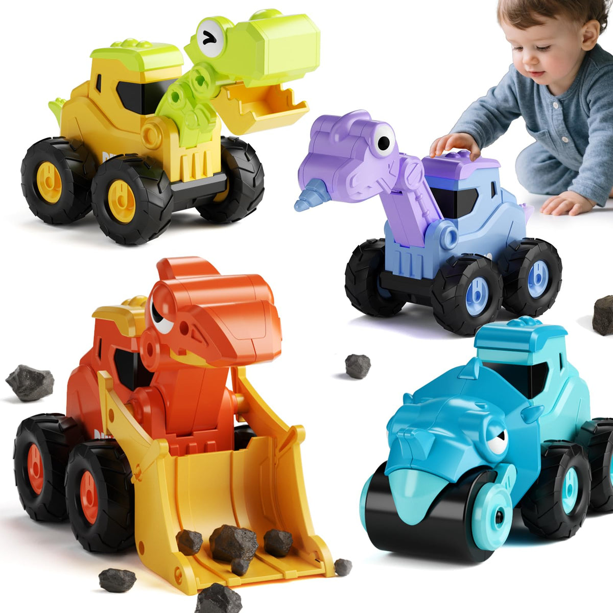 Dimoarch yellow dinosaur excavator toy promotes outdoor imaginative play.