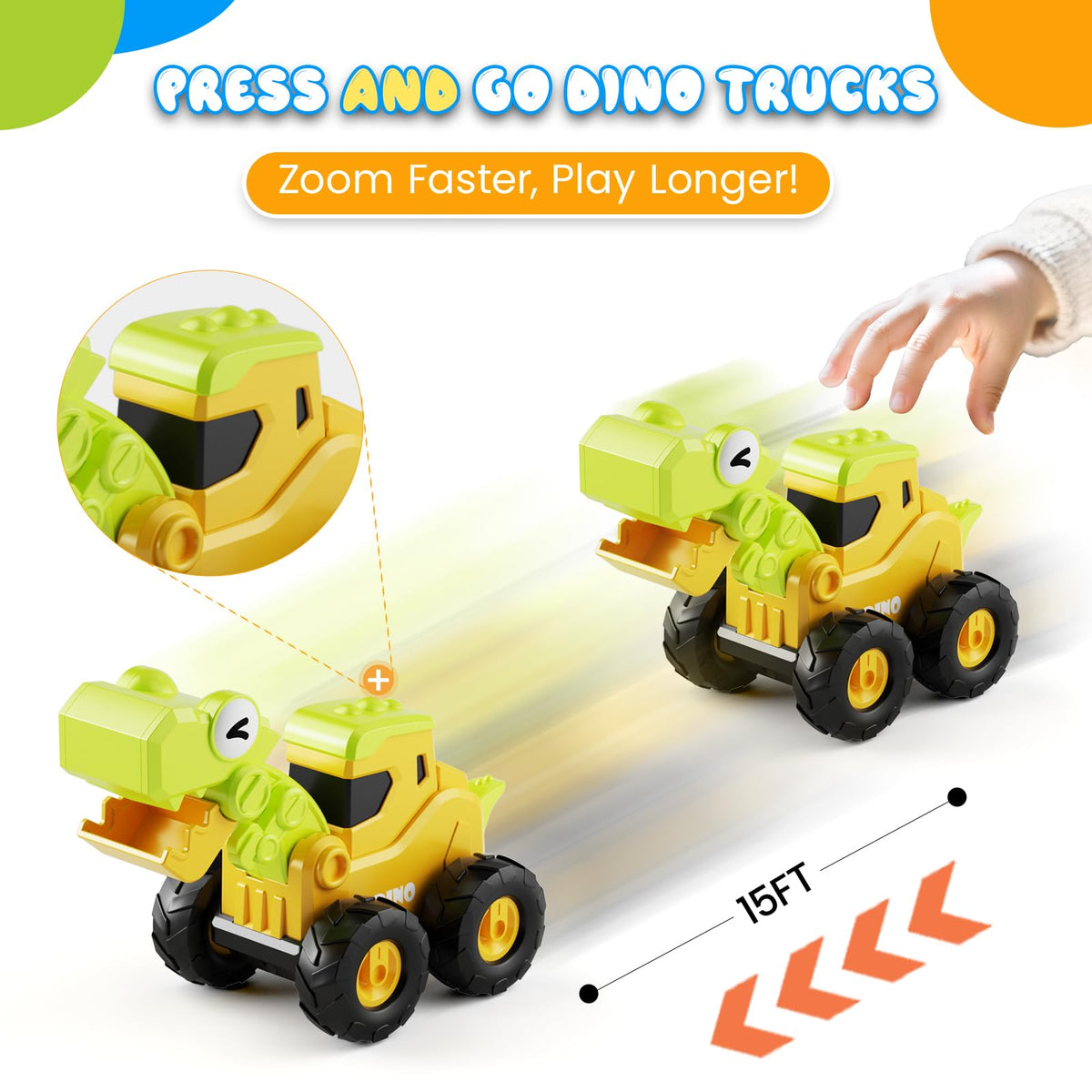 Dimoarch blue dinosaur road roller engages sandbox projects and motor skills.