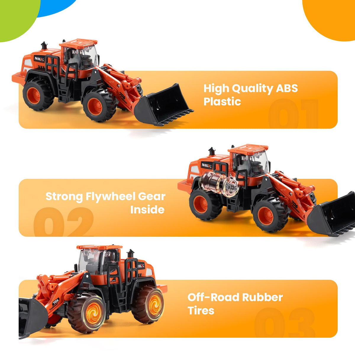 Dimoarch forklift truck toy with lifting arms for pretend loading and transfer.